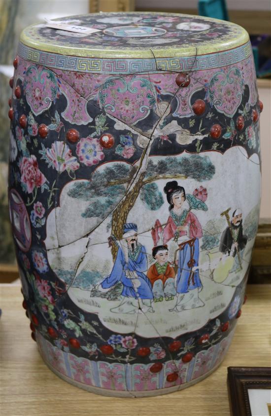 A Chinese famille rose garden seat (a.f.)